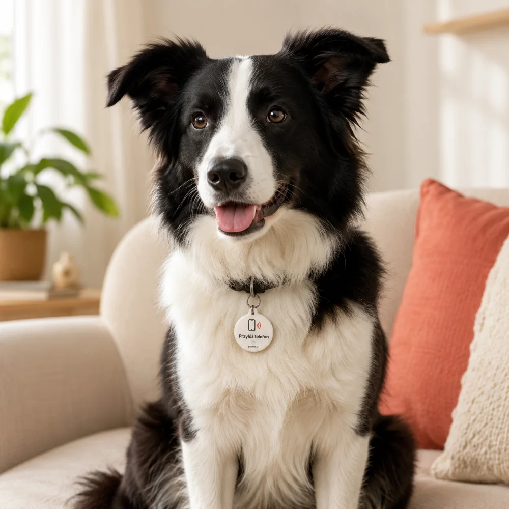 Border collie z zawieszką NFC PupiLink na obroży